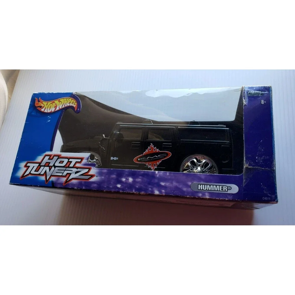 2004 Hot Wheels HUMMER H2 SUV Black HOT TUNERZ 1:20 Chrome Spoke Spinners #C4511